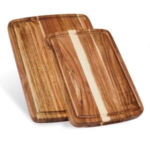 Set of 2 Sonder Los Angeles Acacia Wood Cutting Boards with Juice Groove, Gift Box Included – Small & Medium Sizes: 14x10x1in & 12x8x1in. Ideal for Meat, Vegetables, and Organic Produce Sustainable(Acacia | Edge Grain)
